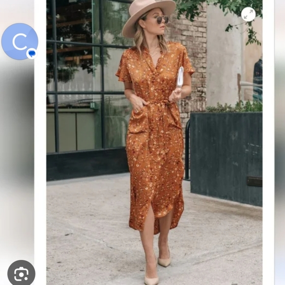 Lovestitch Rust Floral Wrap Midi Dress Boho Chic Tie Waist - Picture 1 of 10